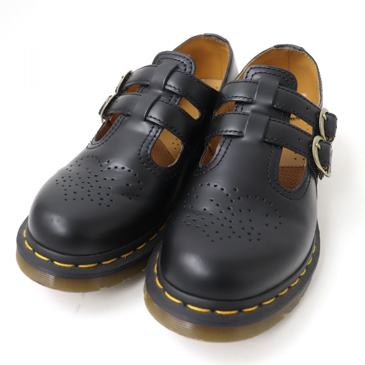 極美品☆Dr.Martens ドクターマーチン 12916 メリージェーン ダブルストラップ イエローステッチ レザーシューズ ブラック レディース UK5_画像1