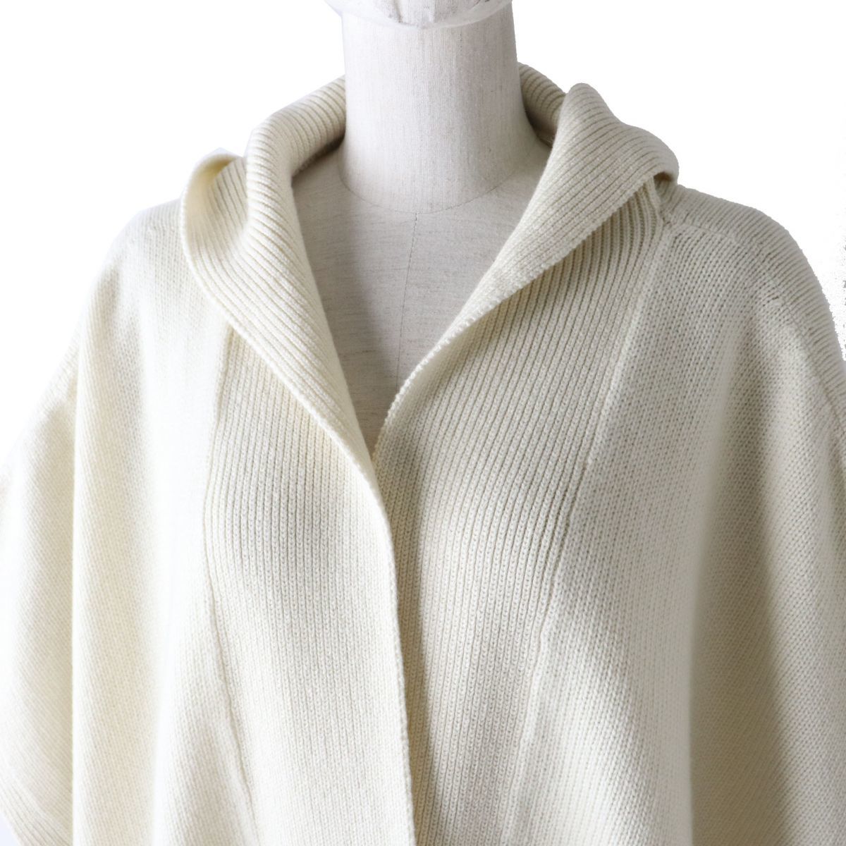  ultimate beautiful goods *21-22AW regular goods Hermes lady's Serie button attaching cashmere 100% with a hood knitted poncho coat eggshell white L~XL size corresponding 