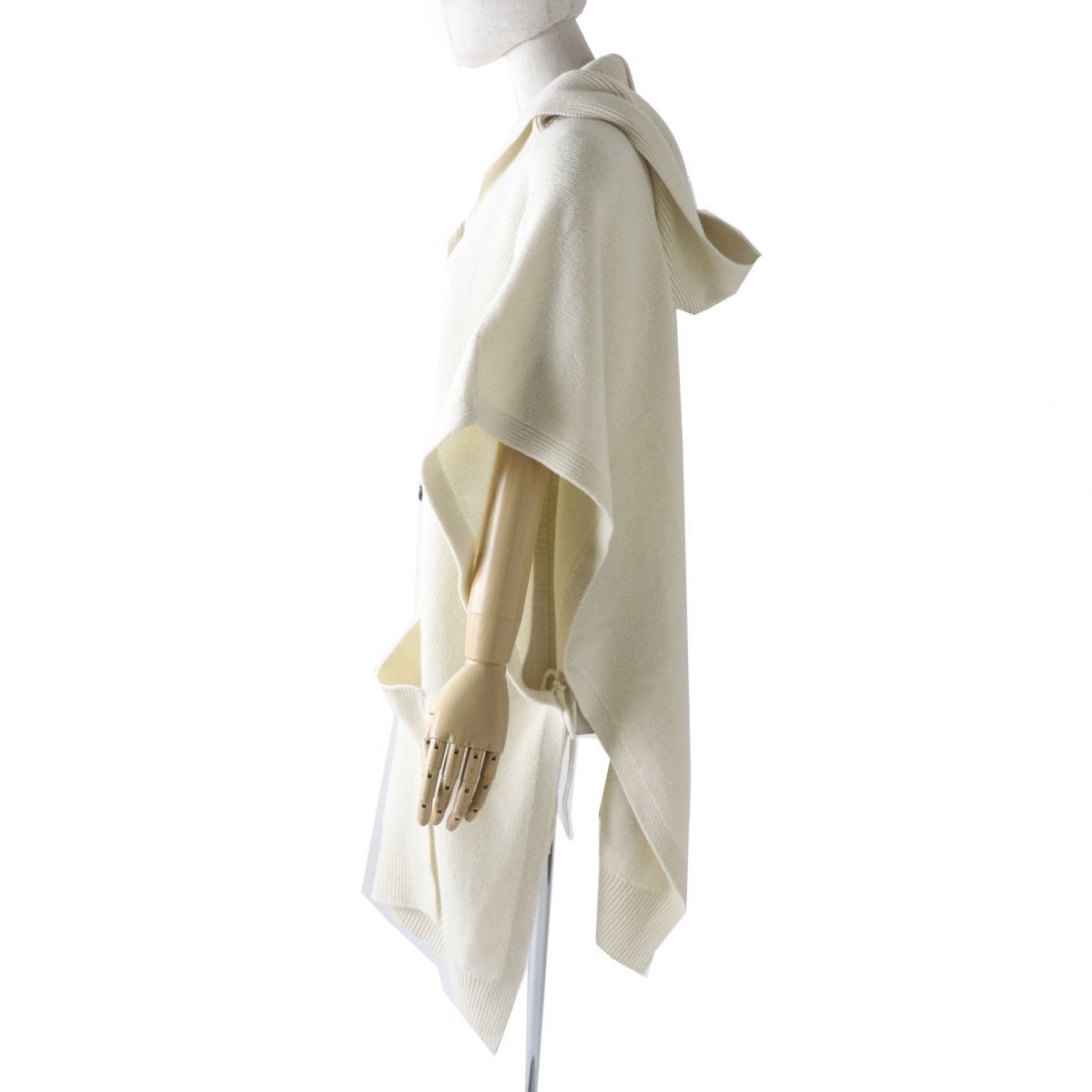  ultimate beautiful goods *21-22AW regular goods Hermes lady's Serie button attaching cashmere 100% with a hood knitted poncho coat eggshell white L~XL size corresponding 