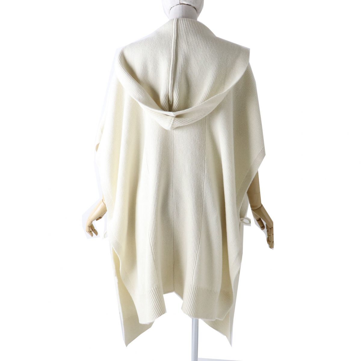  ultimate beautiful goods *21-22AW regular goods Hermes lady's Serie button attaching cashmere 100% with a hood knitted poncho coat eggshell white L~XL size corresponding 