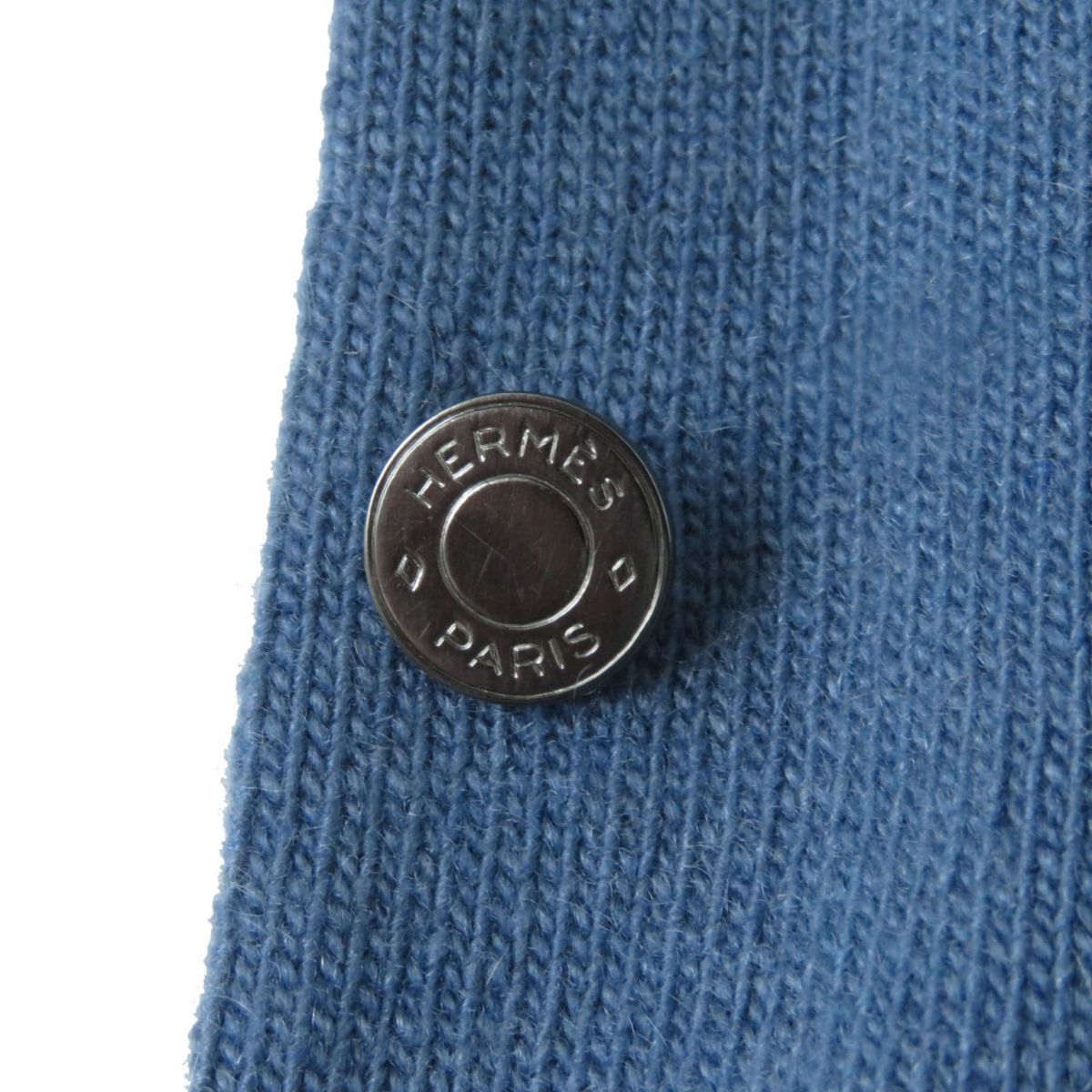  превосходный товар * Scotland производства HERMES Hermes женский Margiela период Serie кнопка имеется кашемир 100% вязаный кардиган голубой XS