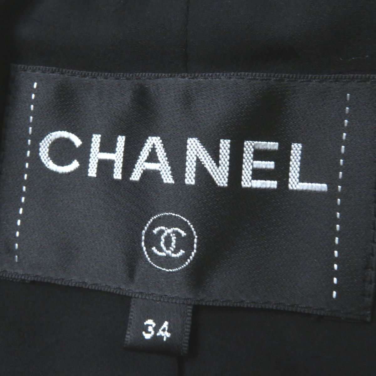  превосходный товар * Франция производства CHANEL Chanel P62079 женский здесь Mark кнопка имеется одиночный цвет твид пальто черный обратная сторона шелк 100% 34