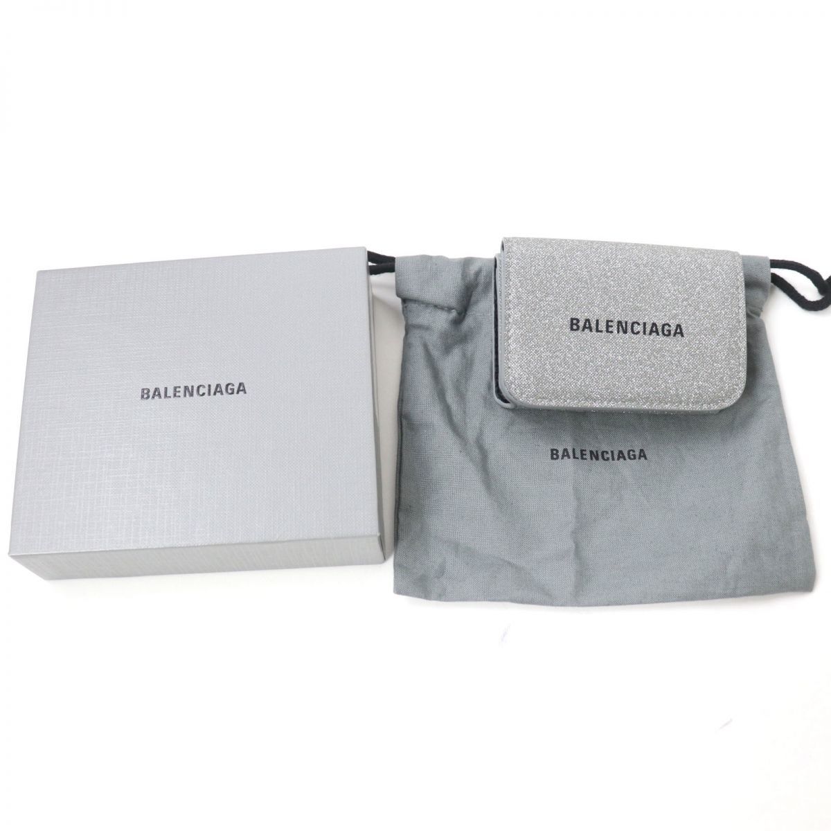 未使用品☆BALENCIAGA バレンシアガ 593813 エブリデイ CASH 三つ折り財布/コンパクトウォレット グリッター SV 箱・保管袋付_画像2