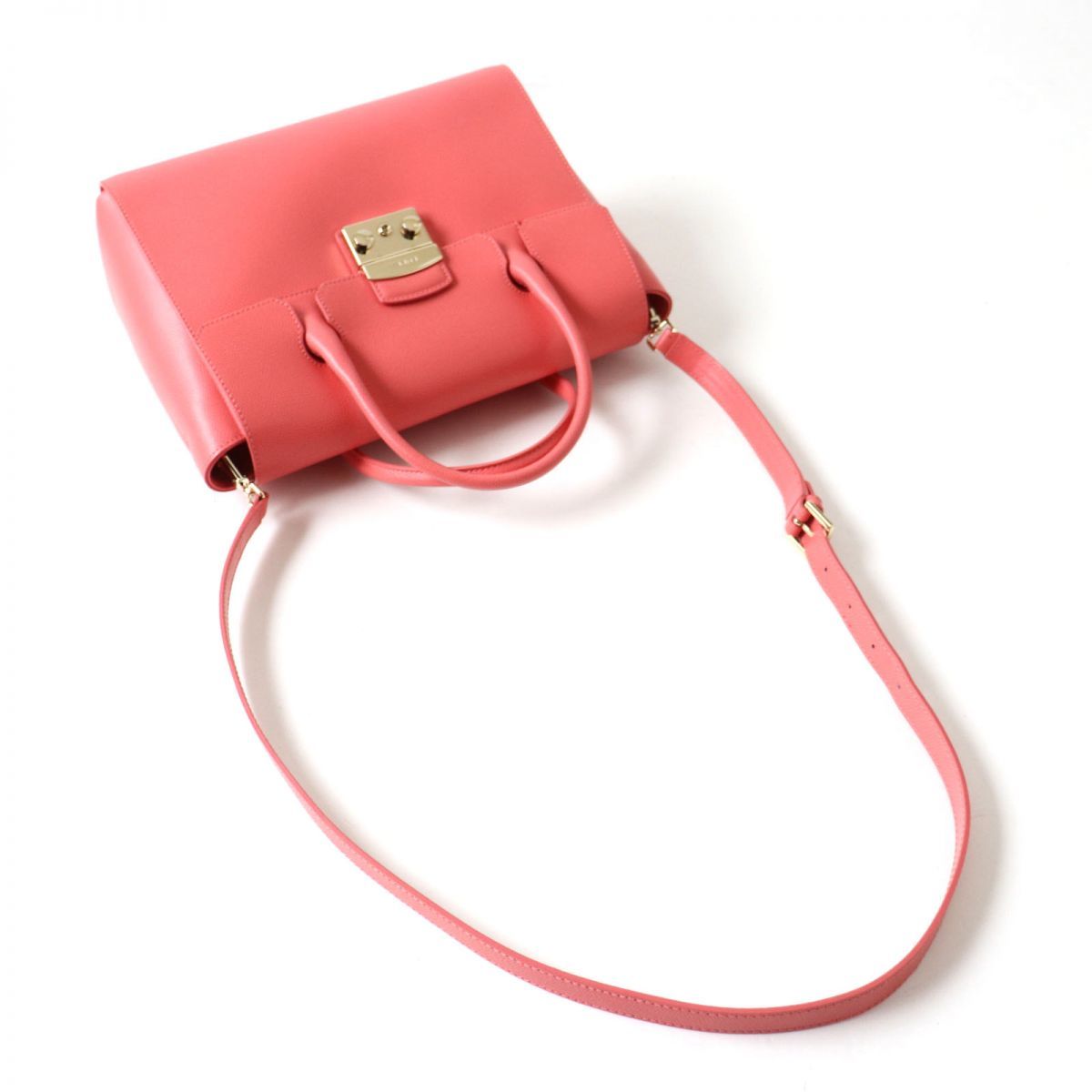 極美品◎イタリア製 FURLA フルラ メトロポリス レディース 2WAY レザー ハンド／ショルダーバッグ ピンク×ゴール金具 保管袋付き_画像5