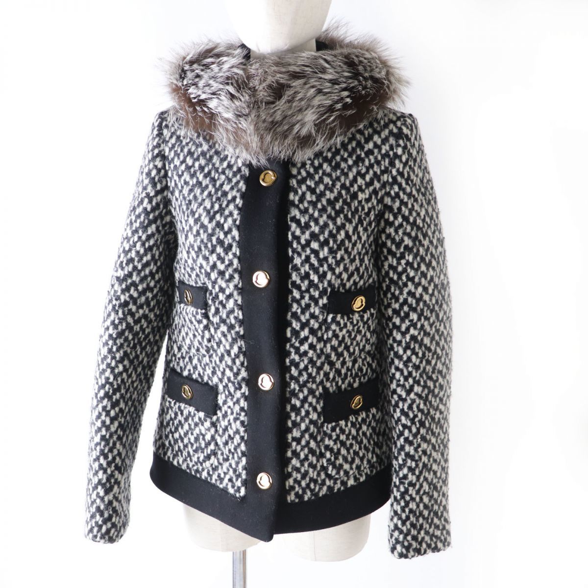 Экстремальная ◎ домашний подлинный Moncler moncler nai nai Ladies Silver Fox Fur weed Down Jacket Black x White 00