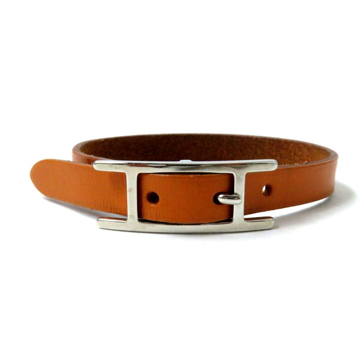 【2024】三越のお歳暮・冬ギフト レディース エルメス HERMES 良品◎人気♪ アピ3 シンプル◎ 3穴 0.8×16~18.5cm ブラウン×シルバー金具 レザー アピブレスレット ブレスレット、バングル