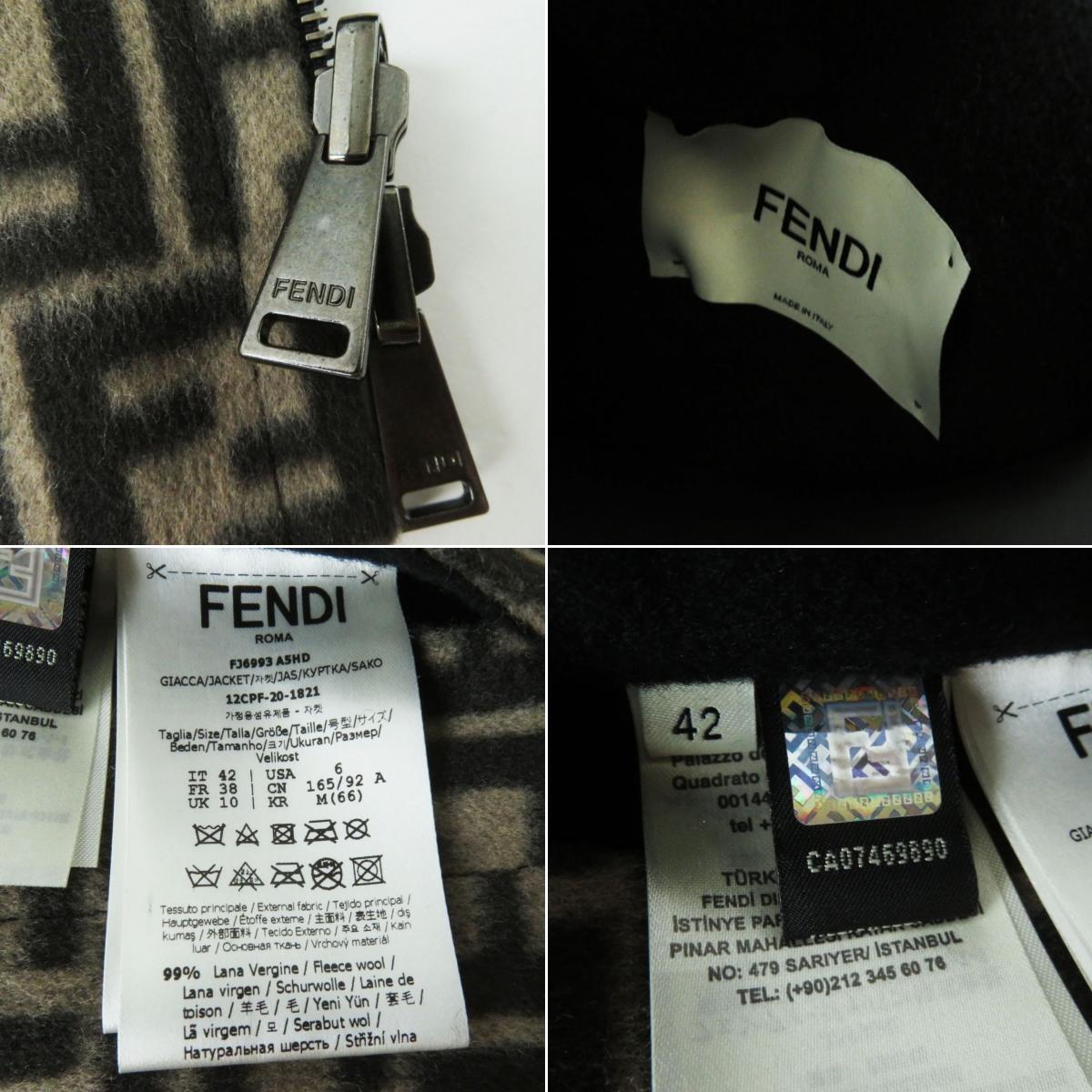  ultimate beautiful goods * regular goods FENDI Fendi 20 year FJ6993 lady's FF Logo | Zucca pattern reversible f- dead Short jacket 42 black | beige 