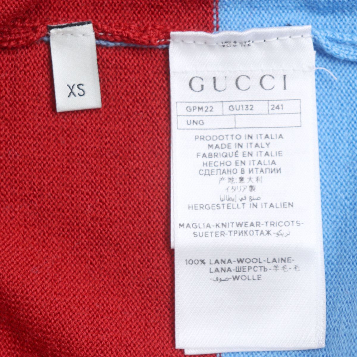 極美品▼GUCCI グッチ 495971 長袖 ラガーシャツ/ニットポロシャツ レッド×ライトブルー×ホワイト XS メンズ イタリア製 正規品_画像7