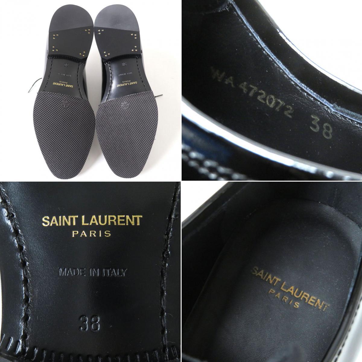 未使用品△SAINT LAURENT PARIS サンローランパリ 472072 パテントレザー ドレスシューズ モンテーニュ ダービー ブラック レディース 38_画像9