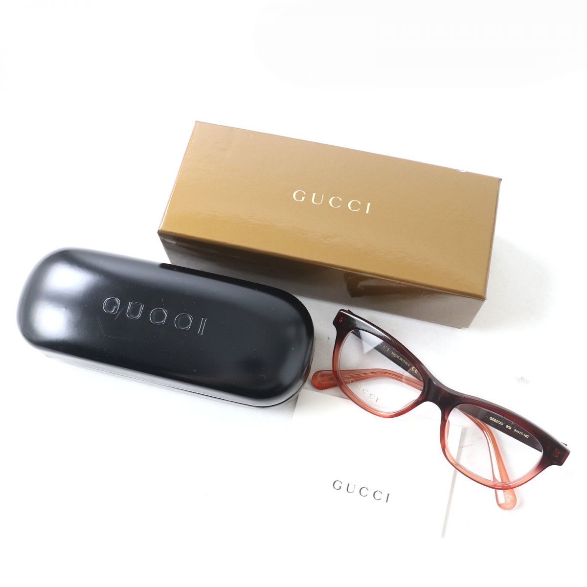 未使用品△伊製 GUCCI グッチ GG03720 インターロッキングG/Bee ウェリントン 伊達メガネ/アイウェア ボルドー系グラデーション 51□17-140_画像2