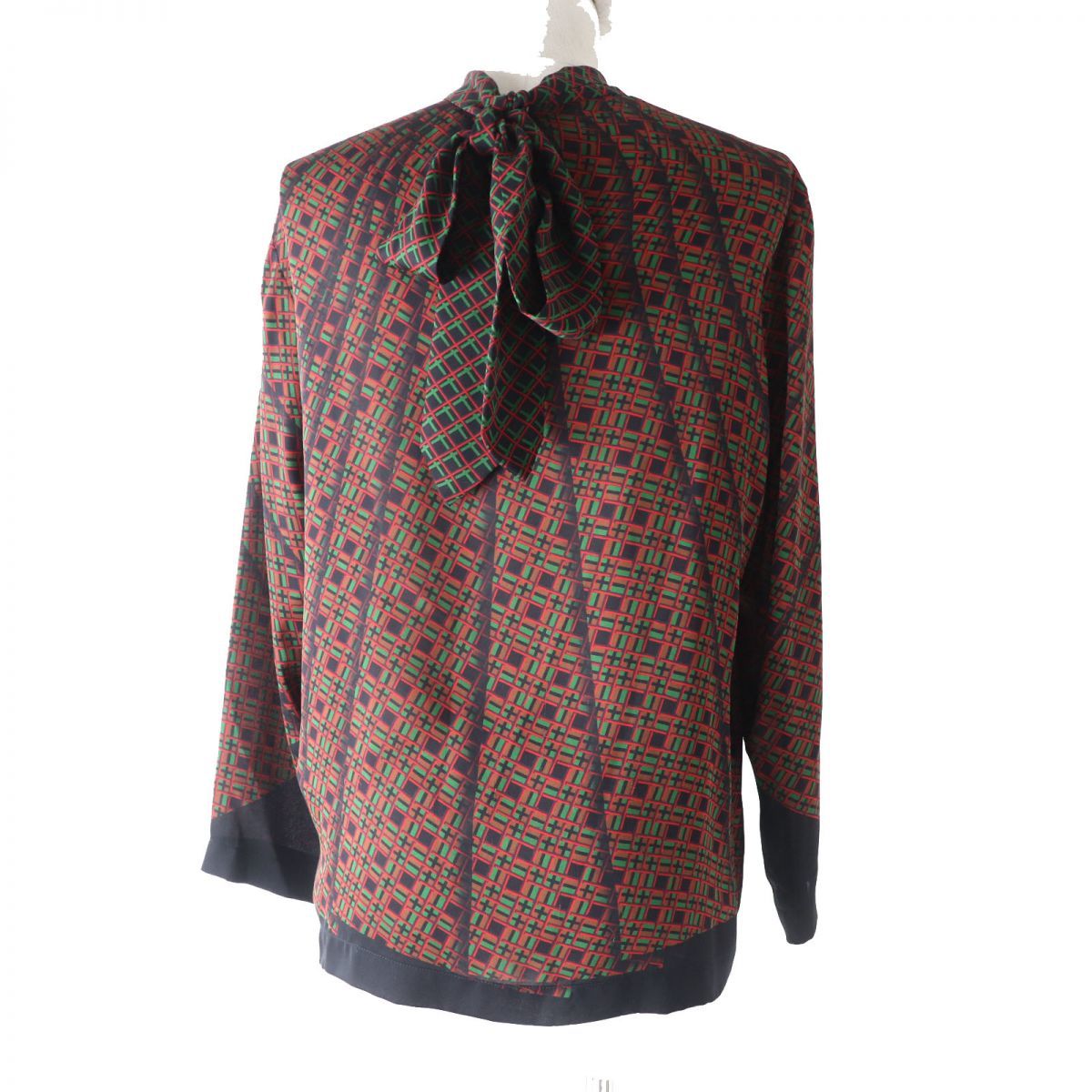  beautiful goods * regular goods . made HERMES Hermes lady's silk 100% back bow Thai ribbon long sleeve blouse | tops multi total pattern print 38