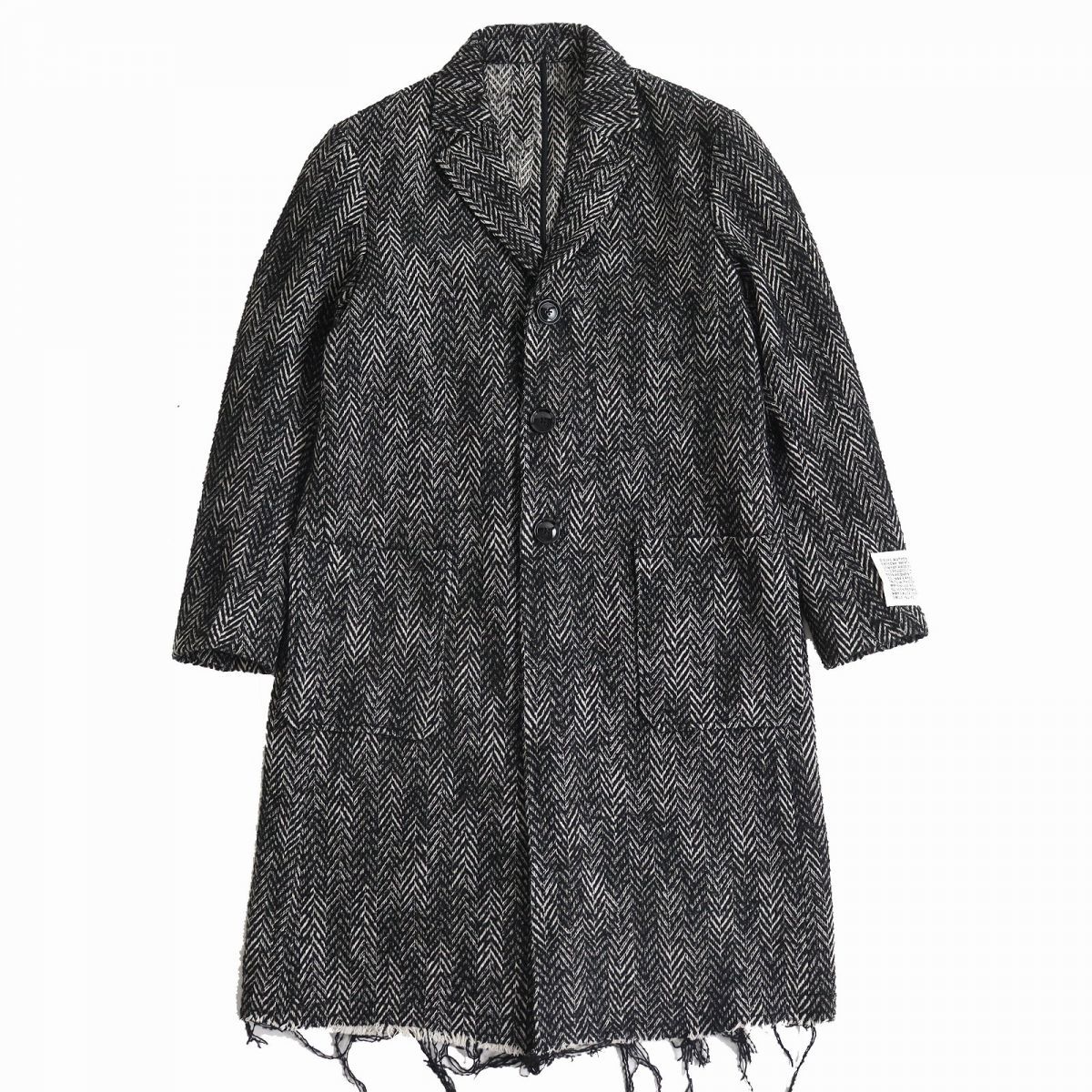 極美品△正規品 DIESEL ディーゼル 00SKEH0AATZ ヘリンボーン ウールミックス カットオフ ロングチェスターコート ブラック系 46 メンズ_画像1