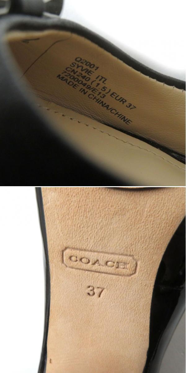  ultimate beautiful goods *COACH Coach Logo ribbon motif tea n key heel pa tent leather pumps / shoes black black 37 lady's 