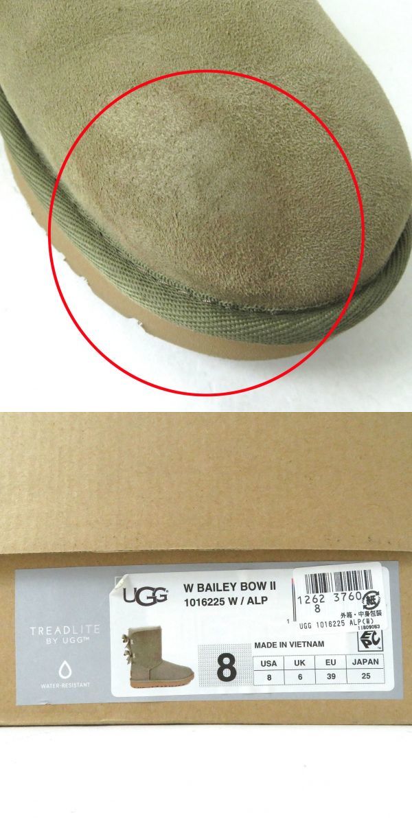 美品△UGG australia アグ 1016225 BAILEY BOW 2 ベイリー ボウ 2 レディース バックリボン付 ムートンブーツ ベージュ系 8 箱付き◎_画像10