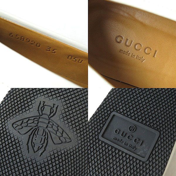 極美品△イタリア製 GUCCI グッチ 658920 ウェブライン GG金具 厚底 レザー ローファー レディース 35 アイボリー×ゴールド金具 箱・袋付_画像9