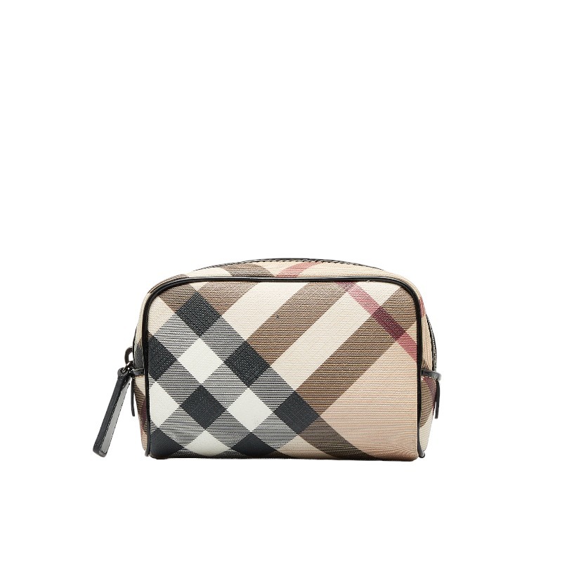 バーバリー ノバチェック ポーチ ベージュ PVC エナメル レディース BURBERRY 【中古】_画像1