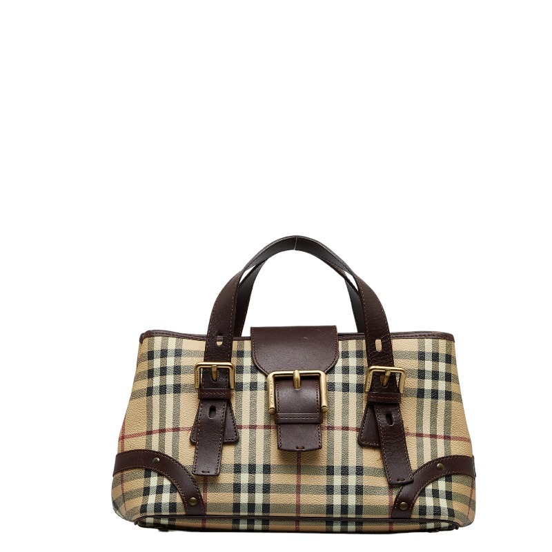 バーバリー ノバチェック シャドーホース ハンドバッグ ブラウン ベージュ PVC レザー レディース BURBERRY 【中古】_画像1