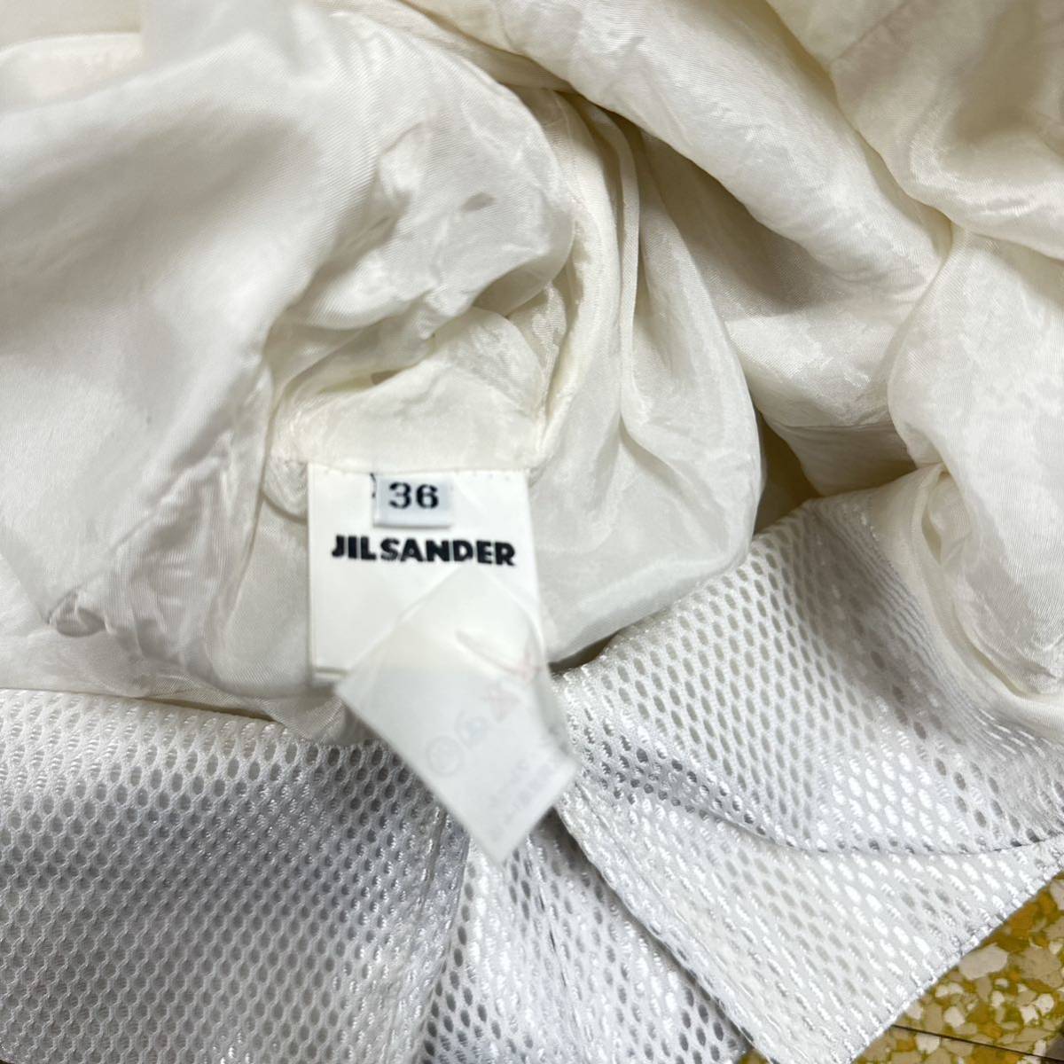 オールド レア JIL SANDER ジルサンダー メッシュ ジャケット ミリタリーライク ホワイト 光沢感あり サイズ36_画像5