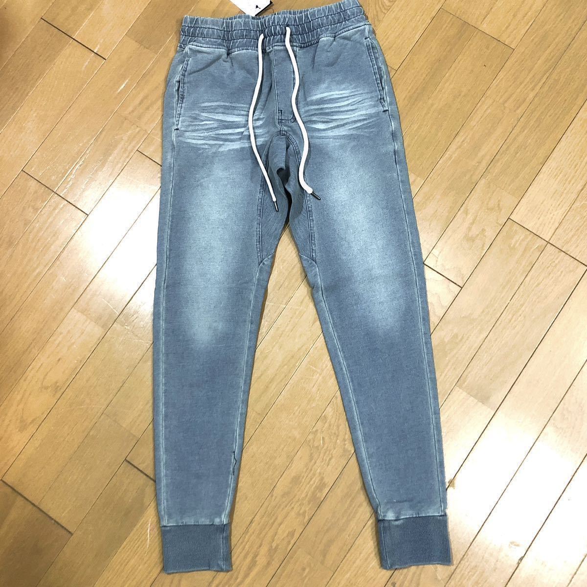 メンズM スウェットデニム ジョガーパンツ ブルー色 スウェットパンツ カットデニムパンツ スウェットデニム ジョガーパンツ【新品】_画像3