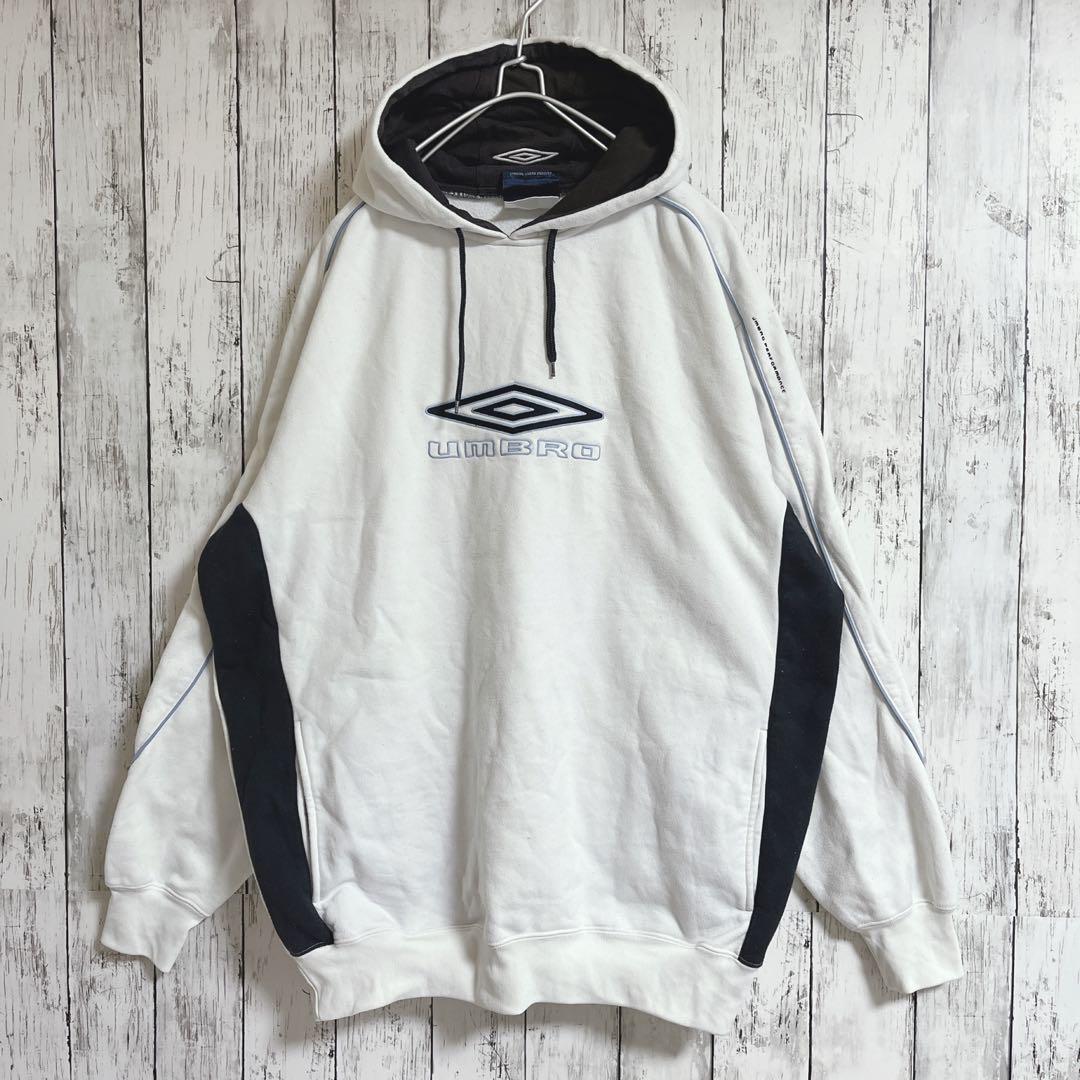 90's UMBRO アンブロ プルオーバーパーカー フーディ 2XL 白 ホワイト