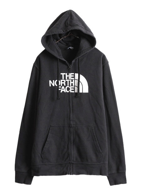ノースフェイス フルジップ プリント スウェット フード パーカー メンズ L 黒 The North Face ジップアップ 裏起毛 アウトドア トレーナー