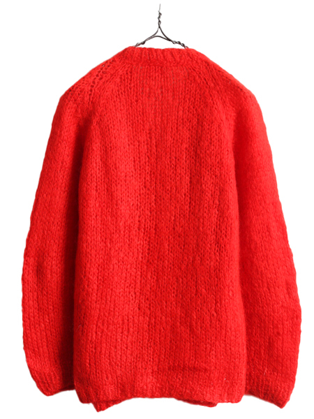 手編み 60s イタリア製 Vネック ウール モヘア ケーブル ハンド ニット セーター レディース M / 60年代 ヴィンテージ モヘヤ 赤 オレンジ_画像5