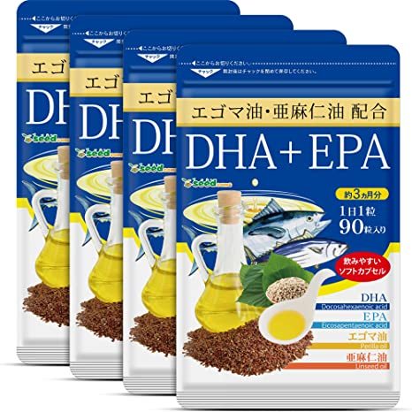 ＤＨＡ ＥＰＡ　オメガ３　αリノレン酸　エゴマ油　亜麻仁油配合　約１２ヶ月(９０粒×４袋)　　シードコムス　　送料無_画像1