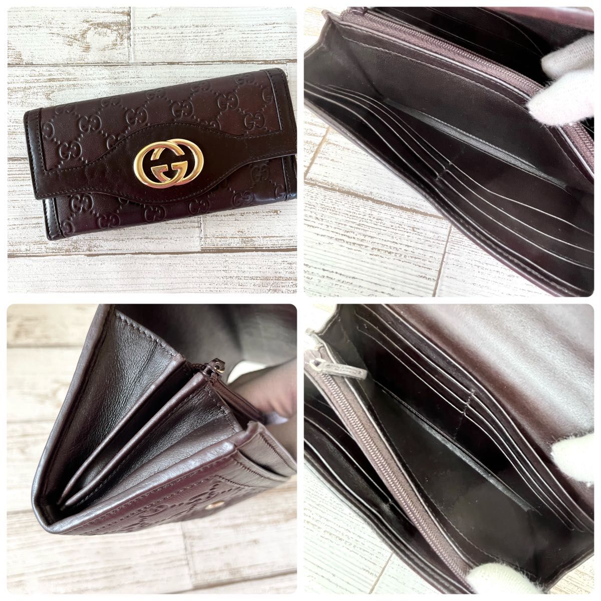 美品 】GUCCI グッチ 長財布 インターロッキング GG レザー 茶色 本革