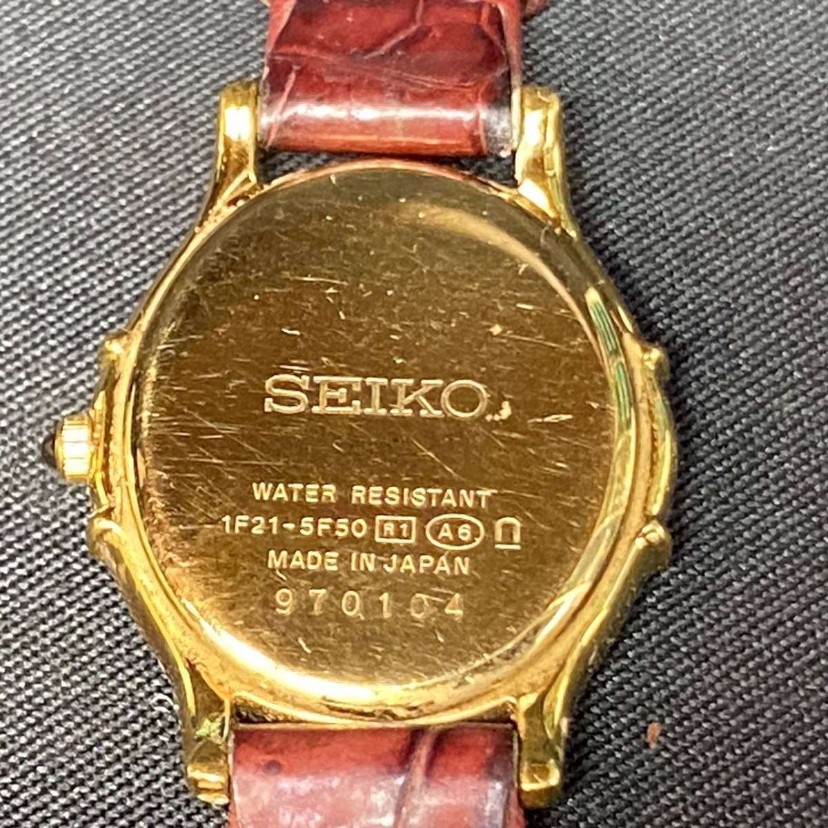 ●【YH-6808】中古品 SEIKO セイコー QZ 1F21-5F50 エクセリーヌ 6P ダイヤ オーバル ピンク系シェル文字盤 レディース 腕時計 現状不動_画像7