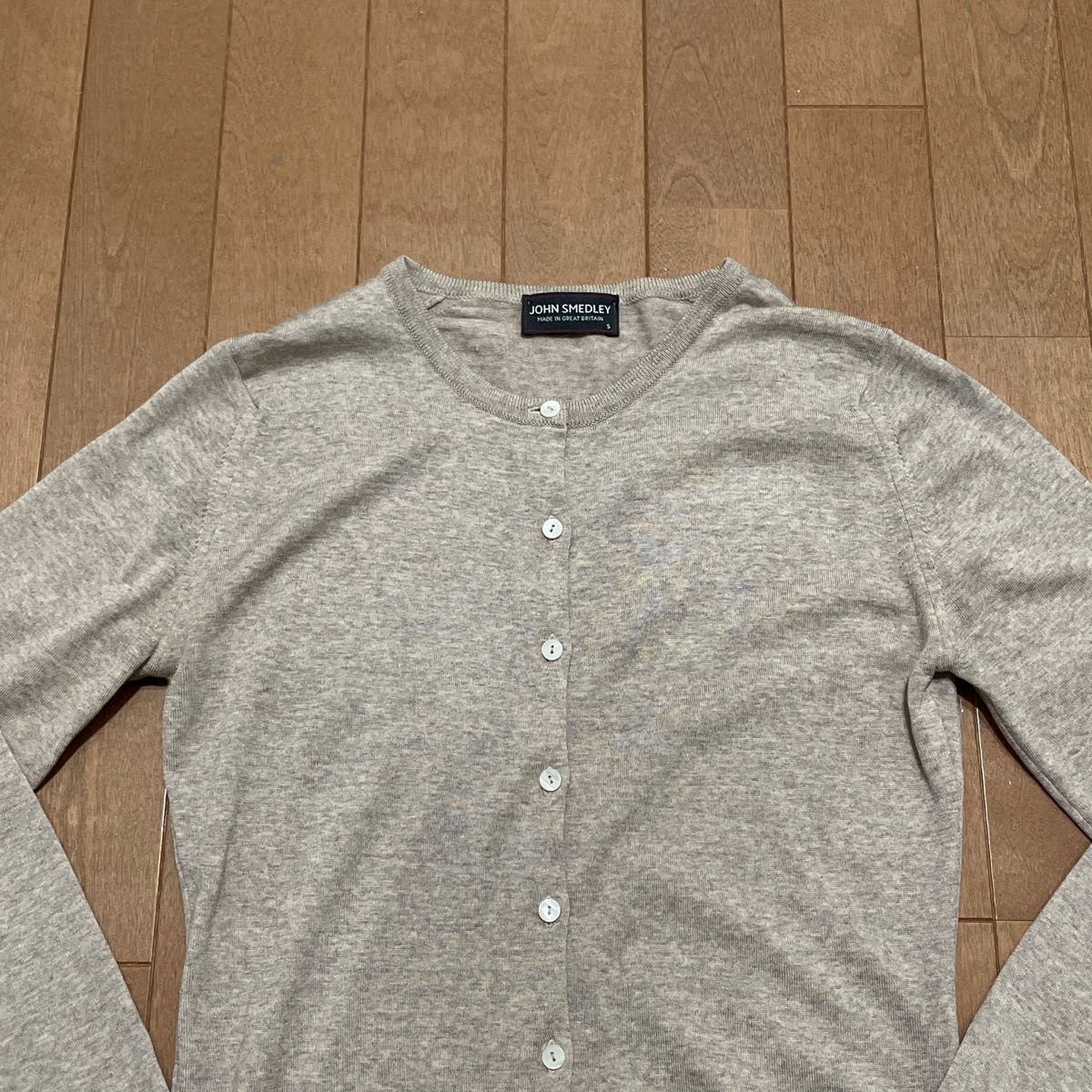 JOHN SMEDLEY ジョンスメドレー メリノウール クルーネックハイゲージニットカーディガン S ベージュ