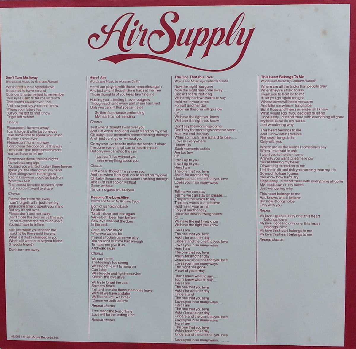 匿名・送料無料！　エア・サプライ/Air Supply　　LP　「シーサイド・ラヴ /The One That You Love」