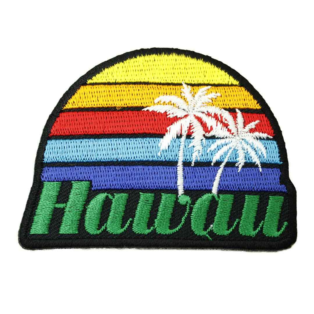 アイロンワッペン ハワイ Hawai Aloha デザイン ハイビスカス ロゴ ブラック 簡単貼り付け アップリケ 刺繍 裁縫 の画像1