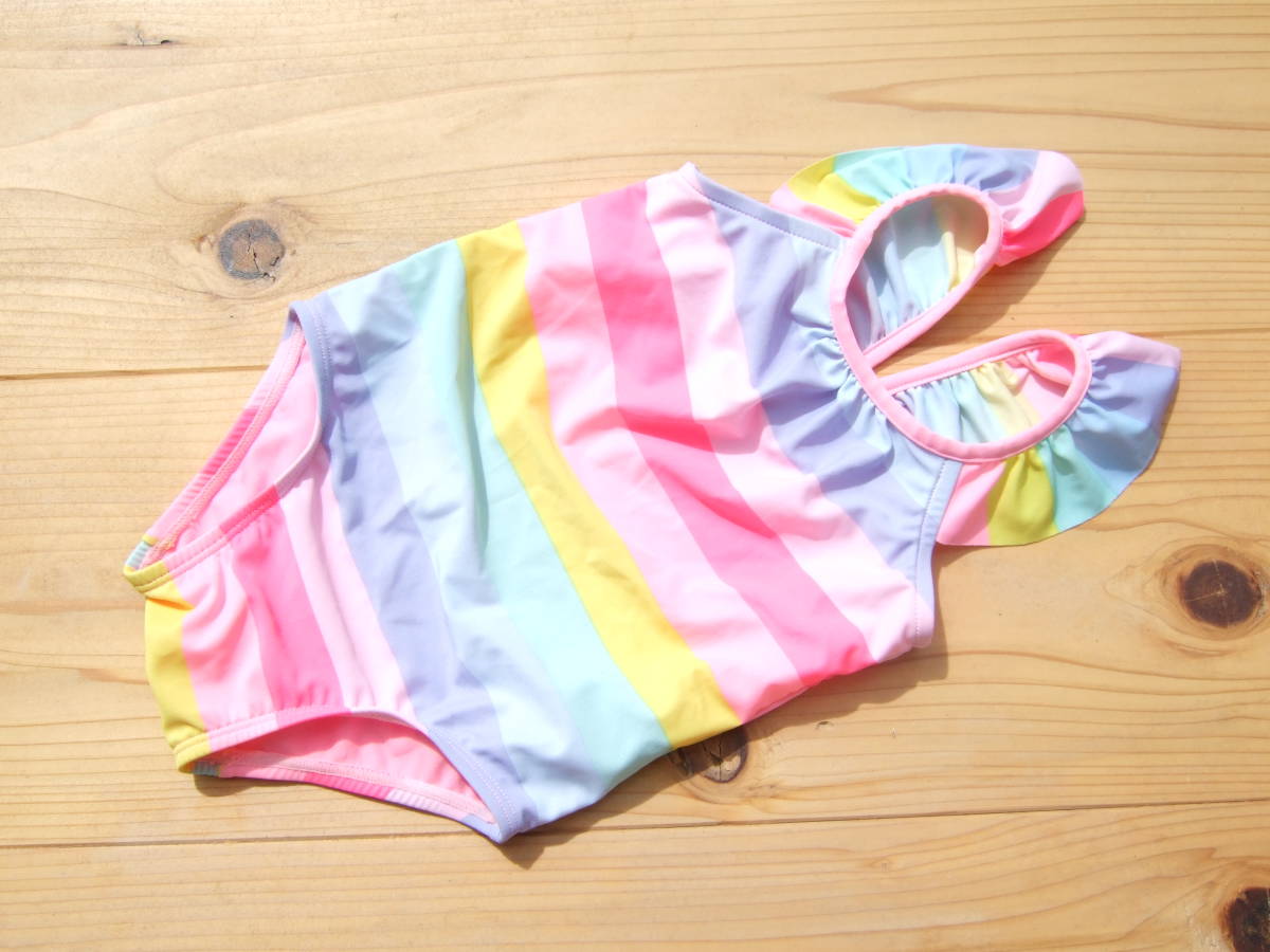 *美品！女の子babyＧＡＰパステルボーダーワンピース水着12－18months　80センチ*_画像1