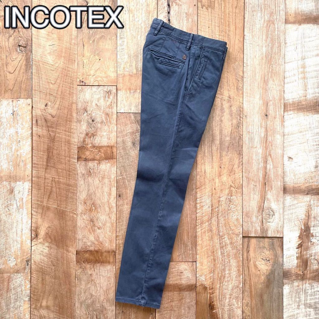 【美品】INCOTEX インコテックス SLACKS ヴィンテージ加工 コットン スラックス パンツ 29 ネイビー BEAMSF取扱_画像1