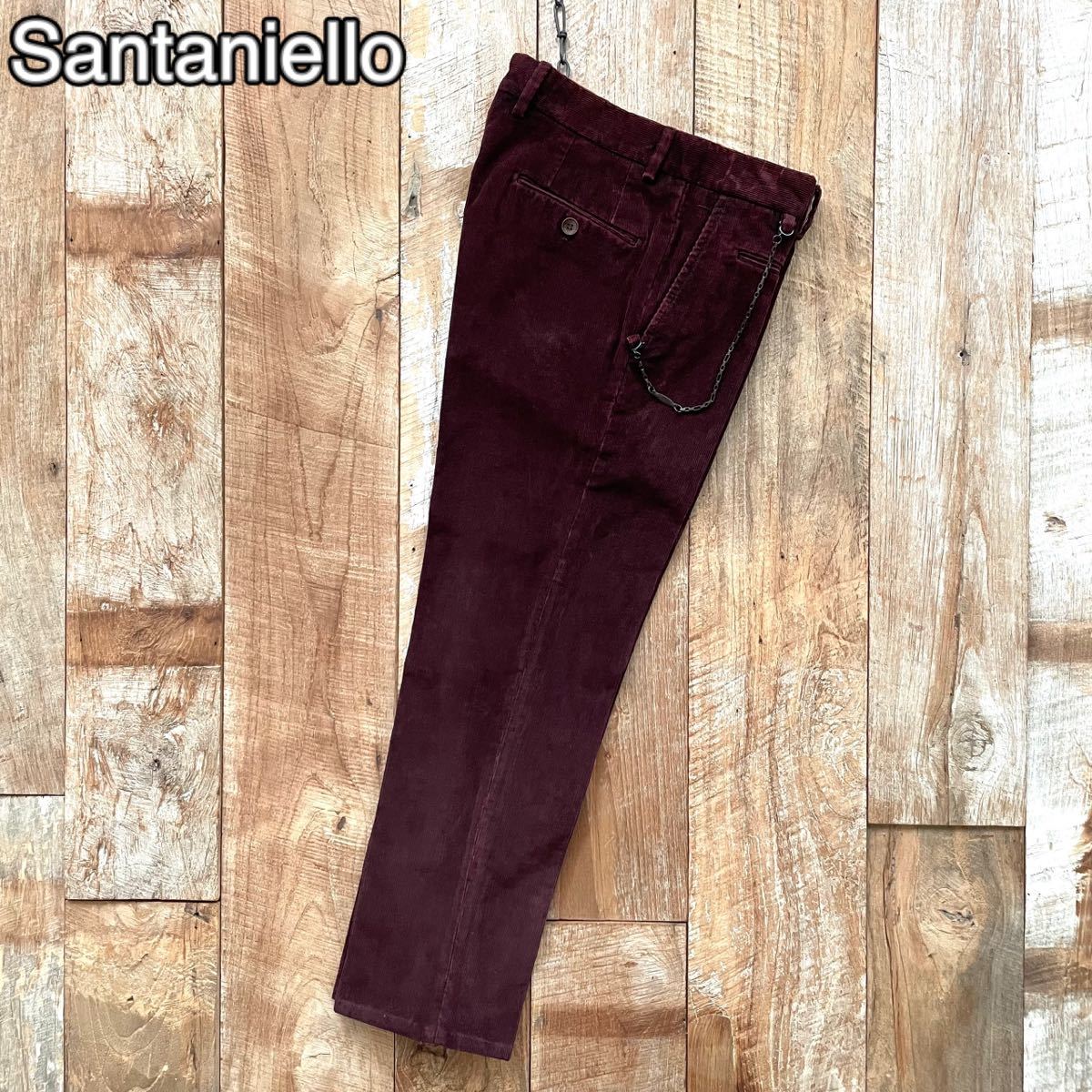 【新品同様】Santaniello サンタニエッロ チェーン付き テーパード コーデュロイ スラックス パンツ 44 ボルドー BEAMSF取扱の画像1