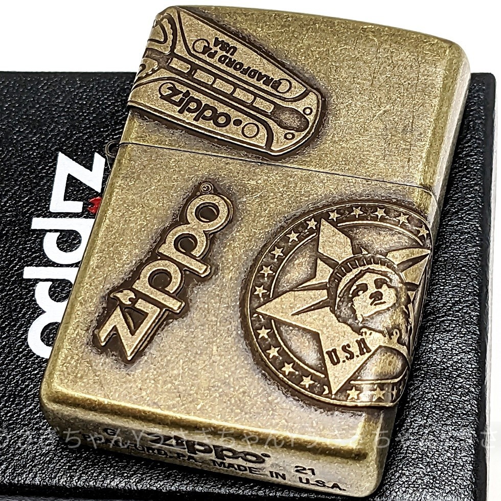 zippo☆オールド メタル☆フリント＆自由の女神＆ロゴ☆ジッポ ライター