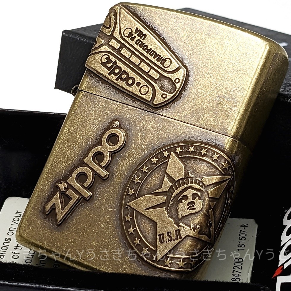 zippo☆オールド メタル☆フリント＆自由の女神＆ロゴ☆ジッポ ライター