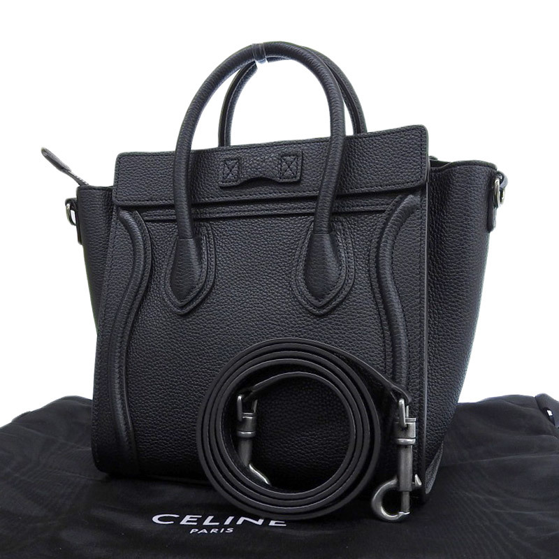 セリーヌ CELINE ラゲージ ナノショッパー 2WAYバッグ ハンドバッグ ショルダーバッグ レザー ブラック 中古 新入荷 OB1596