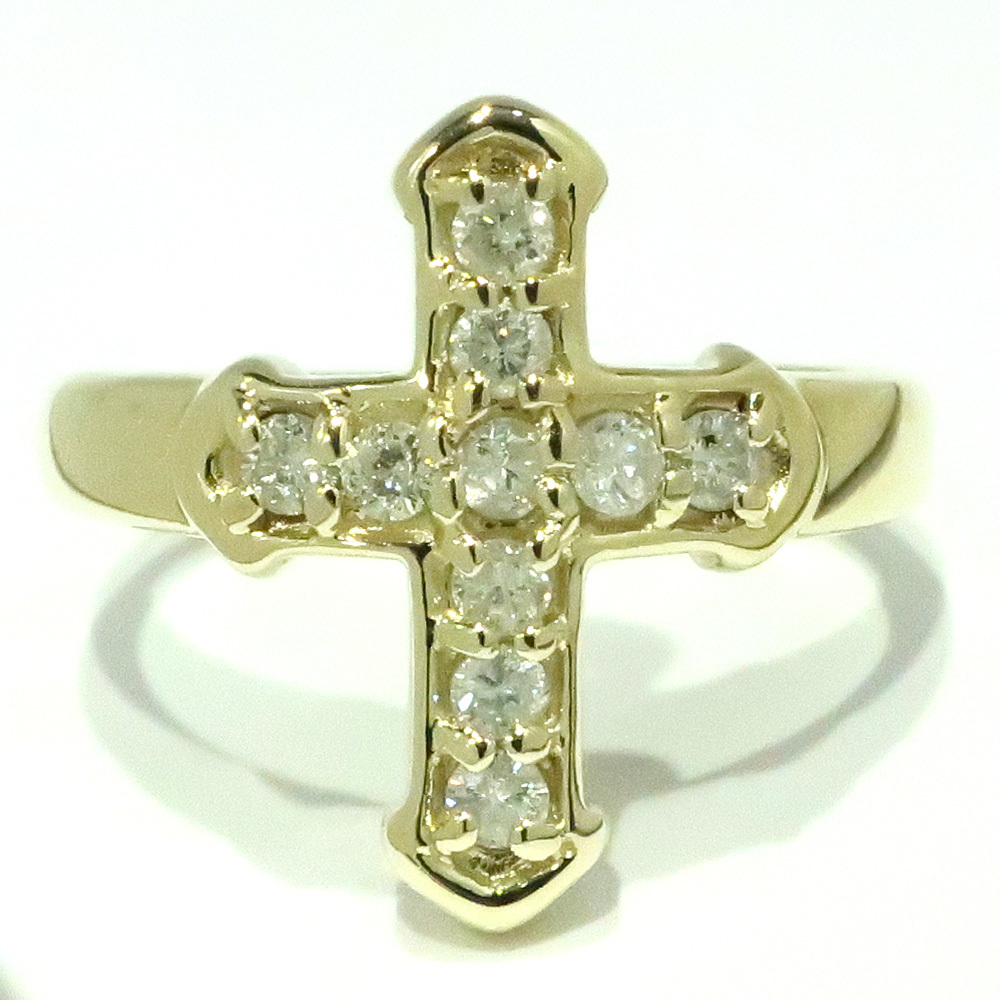 【天白】ジュエリー リング 指輪 クロス 十字 K18 イエローゴールド ダイヤ 0.30ct 12号 高級