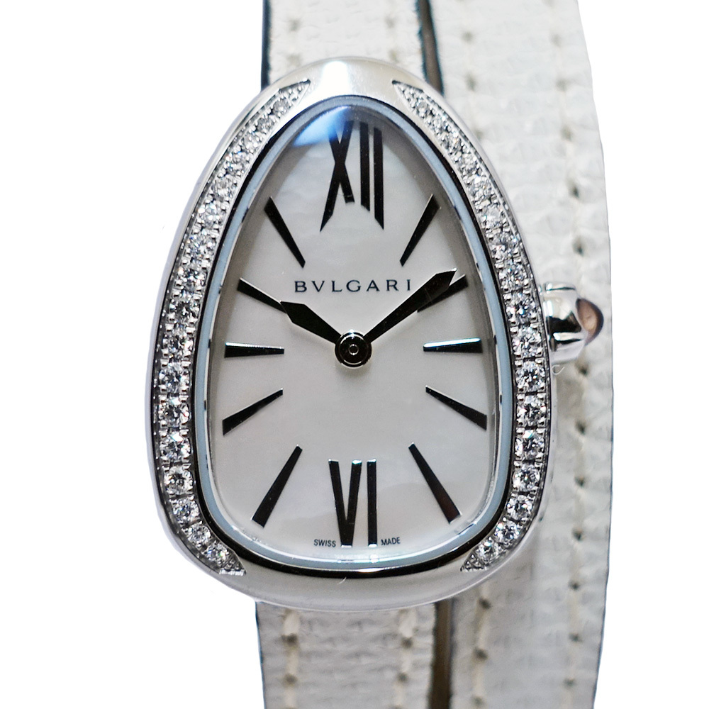 【栄】BVLGARI ブルガリ セルペンティ SPS27WSDL ホワイトシェル ダイヤモンド SS レザー クォーツ レディース 腕時計 女
