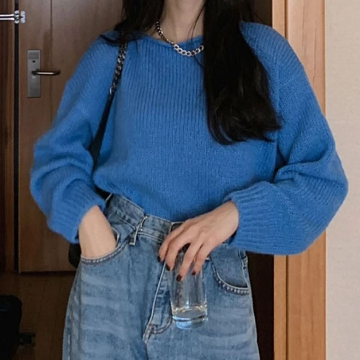 SHEIN シーン DAZY デイジー 韓国 ニット セーター 長袖 青 ブルー