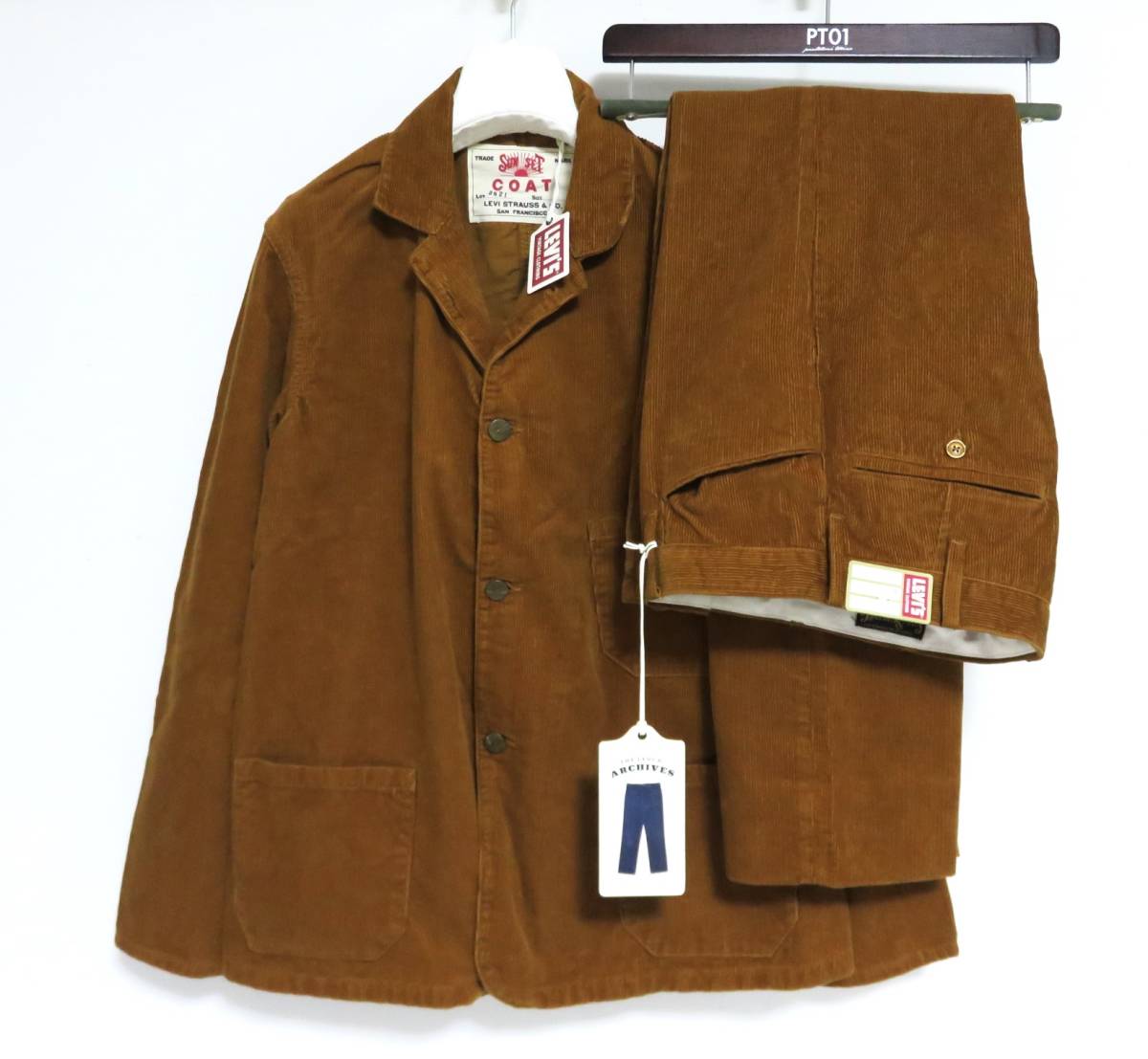 定価6.7万 LEVI'S VINTAGE CLOTHING コーデュロイ セットアップ S 30 ブラウン リーバイス 1920's SUNSET コート ジャケット パンツ LVC_画像1