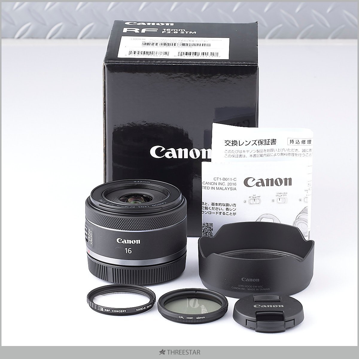 1円～ CANON RF 16mm F2.8 STM EW-65C フード K＆F PLフィルター