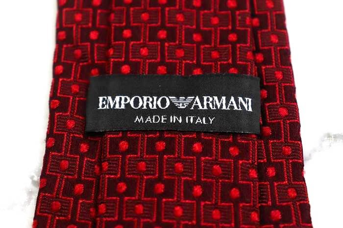 エンポリオ・アルマーニ ブランド ネクタイ シルク 小紋柄 ドット柄 格子柄 メンズ レッド Emporio Armani_画像4