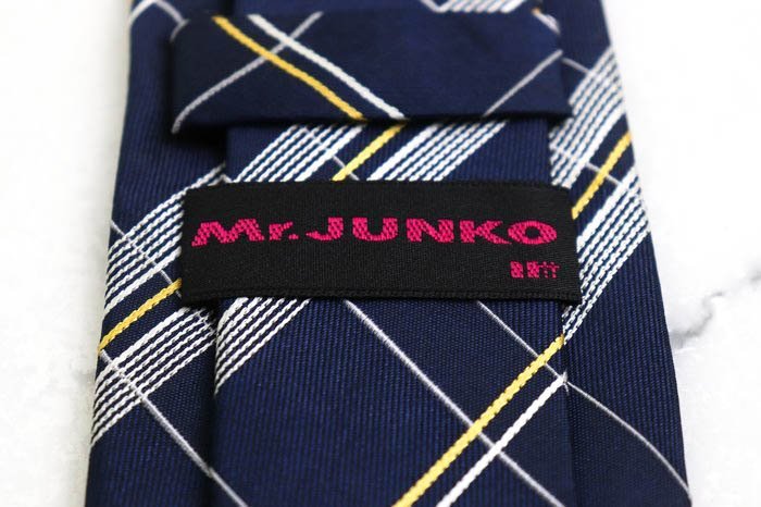 ミスタージュンコ ブランドネクタイ チェック柄 格子柄 シルク メンズ ネイビー Mr.JUNKO_画像4