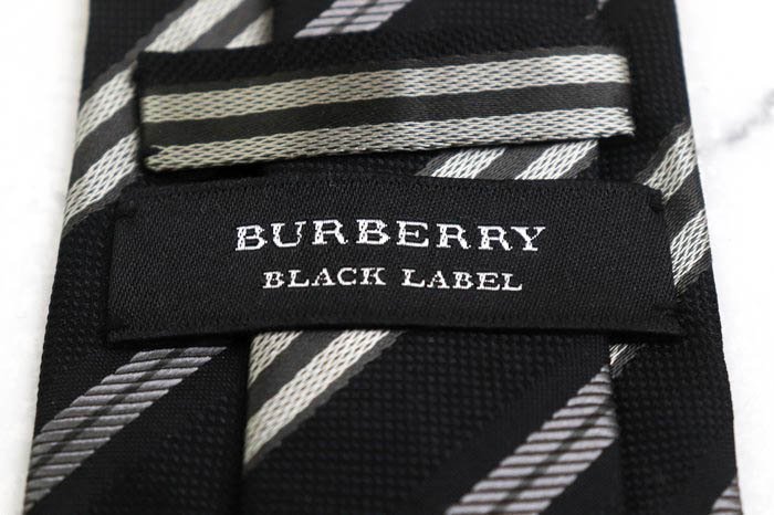 バーバリーブラックレーベル ブランドネクタイ ホースマーク ストライプ シルク 日本製 メンズ ブラック BURBERRY BLACK LABEL_画像4