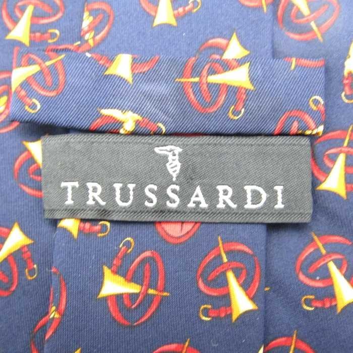 トラサルディ ブランド ネクタイ シルク 総柄 小紋柄 伊製生地 メンズ ネイビー TRUSSARDI_画像4