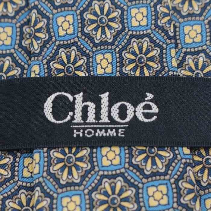 クロエオム ブランド ネクタイ シルク 小紋柄 総柄 花柄 メンズ ネイビー Chloe HOMME_画像5