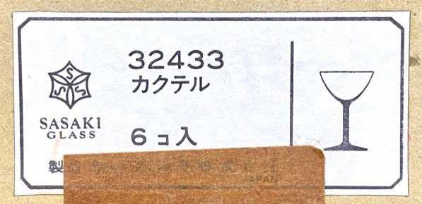 当時物 新品 未使用 箱入り 佐々木硝子 ササキガラス カクテルグラス 昭和レトロ アンティーク 6客セット 6個セット_画像5