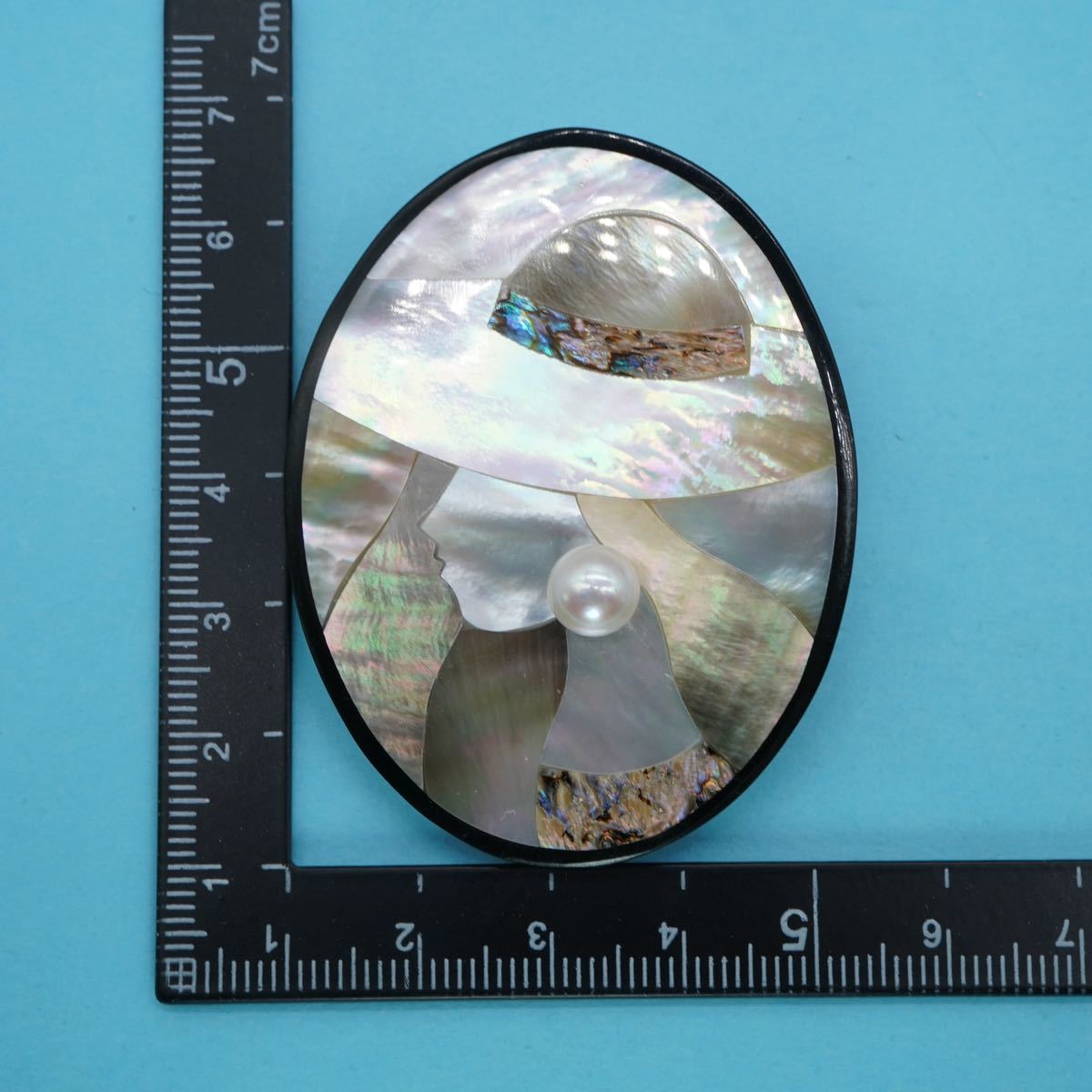 【803】真珠 シェル カメオ ブローチ 貴婦人 女性 横顔 貝 パール 珠約6.7mm TIA_画像5